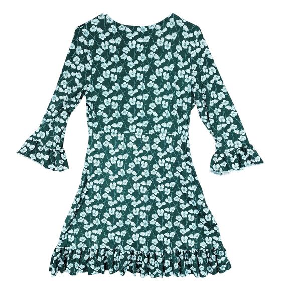 Gina Tricot Dress sz‎ M Women A Line Floral Green Faux Wrap Ruffle Hem Fairy - Picture 2 of 10